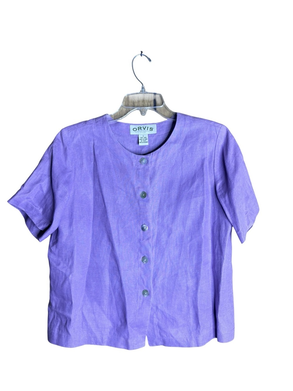 Linen Button Front Blouse Size S Purple Orvis